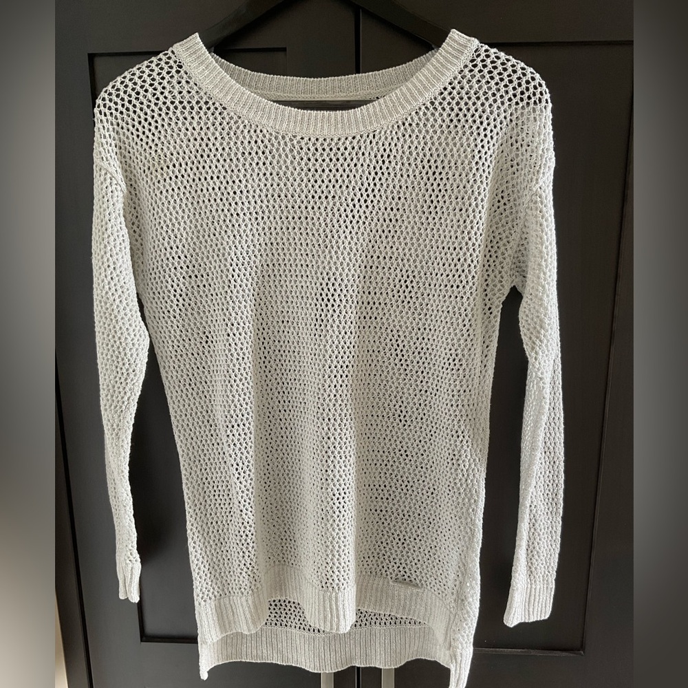 ✨ 🌿 MICHAEL Michael Kors Ramie (Linen) Metallic Mesh Knit Sweater Sz M EUC